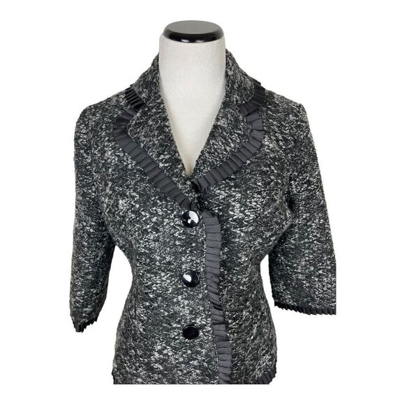 Sandro Tweed Black & White Blazer 3/4 Sleeves Women Size PM Classic Preppy - Picture 2 of 8